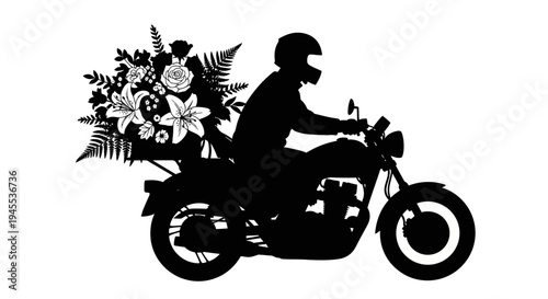 Man Riding Motorcycle with Flowers.