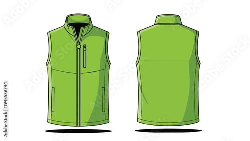 Modern lime green sleeveless vest vector template displaying front and rear profiles perfect for apparel design promotional merchandise and