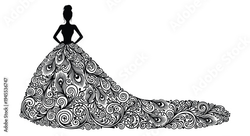 Vector illustration of woman in ornate dress silhouette