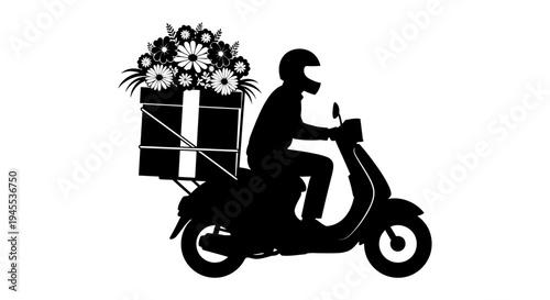 Man Riding Motorcycle with Flowers Gift.