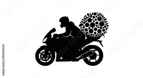 Man riding motorcycle with flowers.