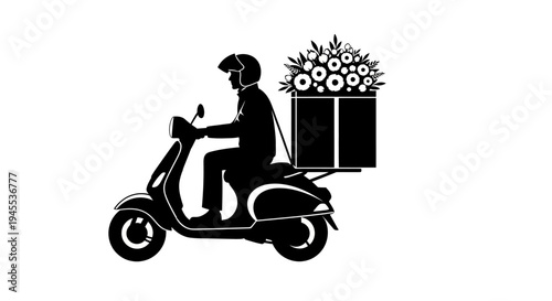 Man Riding Motorcycle with Gift Box.