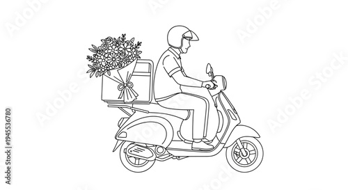 Man Riding Motorcycle with Food Delivery.