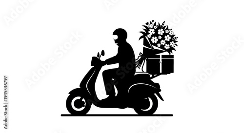 Man Riding Motorcycle with Gifts Flowers.