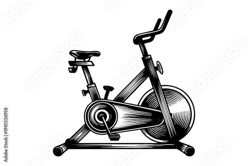 Exercise bike vintage engraving illustration black and white drawing