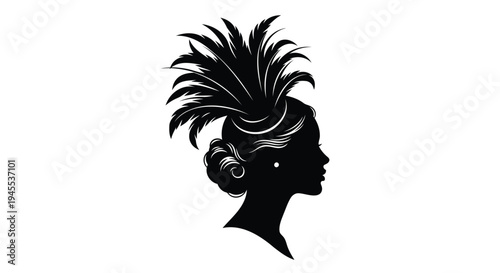 Black silhouette of woman's head with feathered hairstyle vector