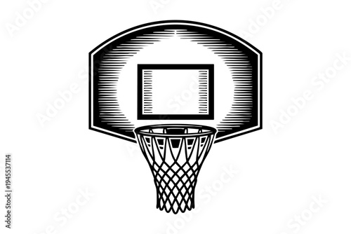 Basketball hoop vintage engraving illustration black and white drawing