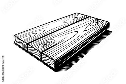 Wooden plank vintage engraving illustration black and white drawing