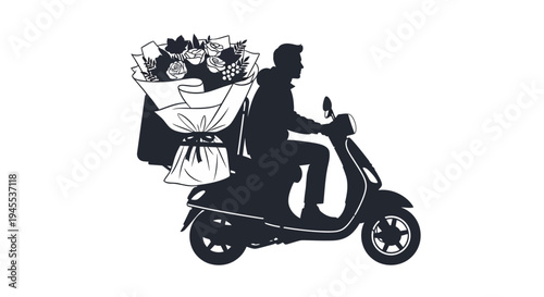Man riding scooter with food delivery.