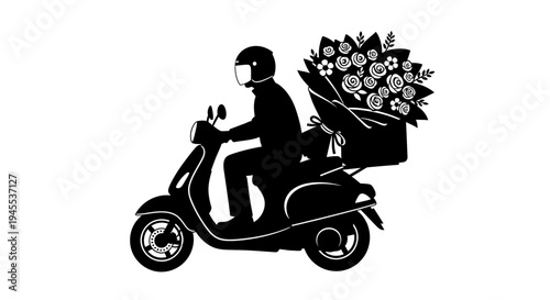 Motorcycle Delivery Rider with Flower Cargo.