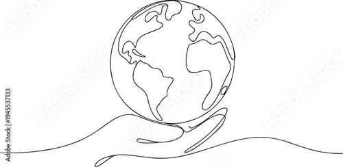 Earth Day illustration in line art style with transparent background, environmental protection, sustainability, nature conservation concept