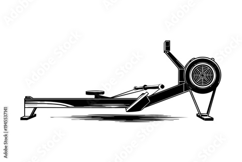 Rowing machine vintage engraving illustration black and white drawing