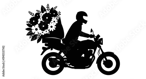 Motorcycle Delivery Rider with Flower Cargo.