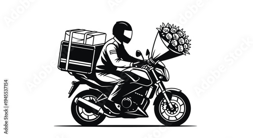Motorcycle Delivery Rider with Flowers.