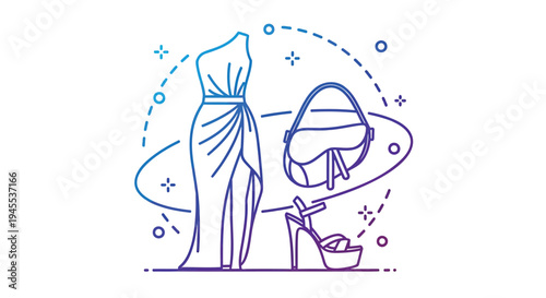 Vector illustration of woman in dress and high heels with planet