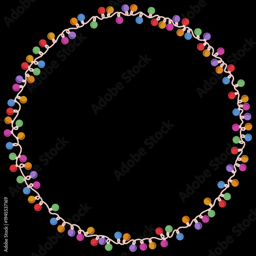 A round frame with color garland.