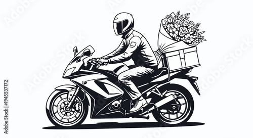 Motorcycle Rider Wearing Helmet Delivery.