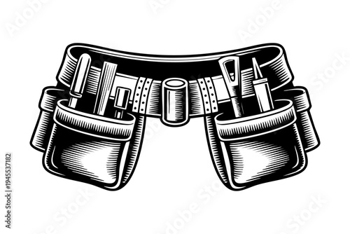Tool belt vintage engraving illustration black and white drawing