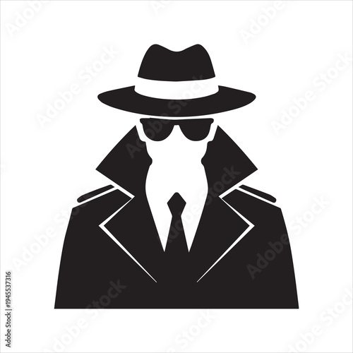 Spy Silhouette Icon – Secret Agent in Hat and Coat Vector Illustration
