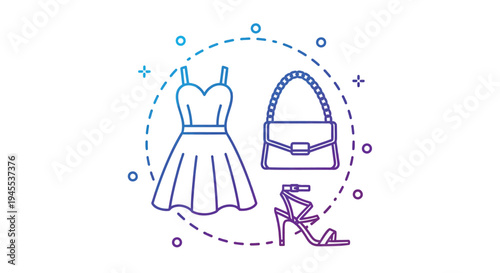Set of 3 fashion icons vector, dress, handbag, high heels