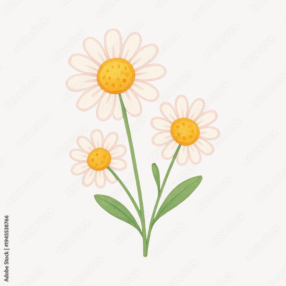 Fototapeta premium Charming daisies with green leaves.