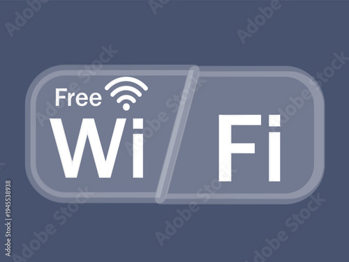 Free wifi zone sign with glossy blue plastic texture and bold white typography for internet connectivity access points