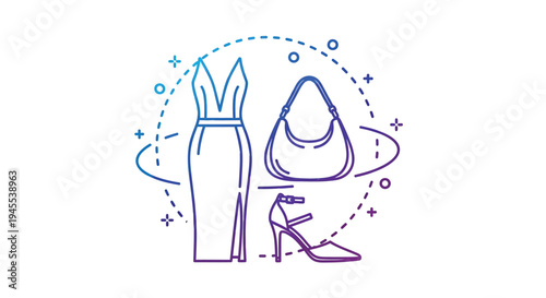 Set of 3 fashion icons vector, dress, hat, high heel shoe