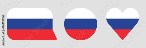 Flags of Russia - flat collection icon. Russia national flag set shape variations vector icon. Isolated sticker.