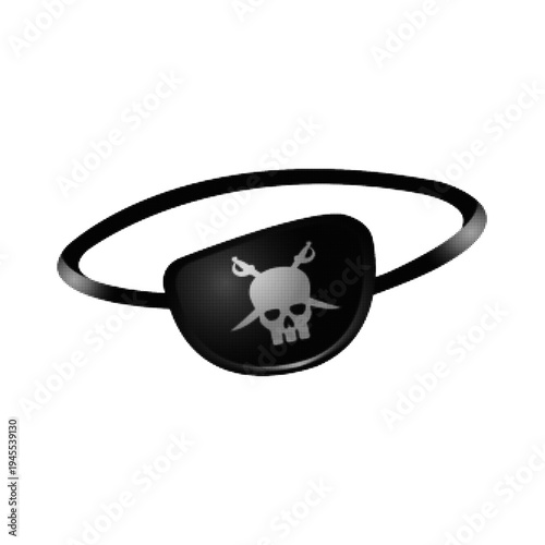 Pirate eye patch with skull and crossed swords symbol in monochrome halftone style. Classic pirate accessory isolated on light background, concept of adventure, sea, danger and fantasy.