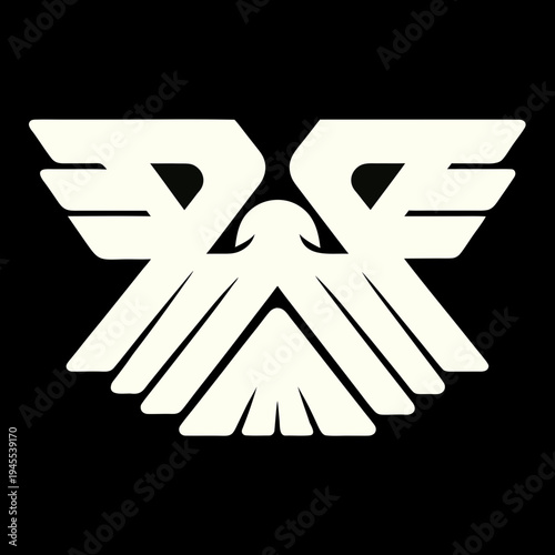 Geometric eagle or phoenix symbol on black background with symbolizes power, freedom, and rebirth