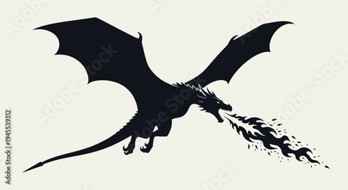 Silhouette of a Fire-Breathing Dragon in Flight.