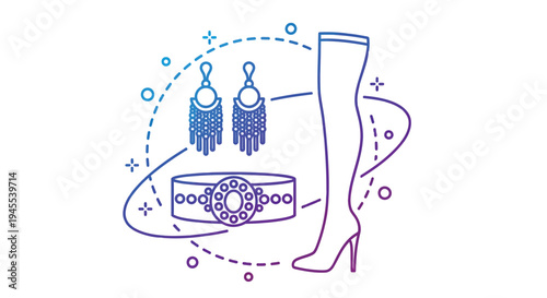Vector illustration of fashion accessories, jewelry and high heel shoe