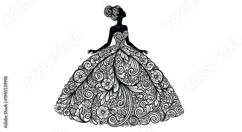 Vector illustration of woman in ornate floral dress