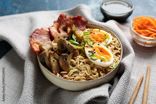 Bowl of ramen noodle soup w...