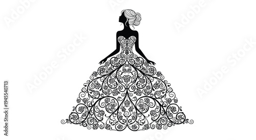 Vector illustration of a woman in a decorative ball gown