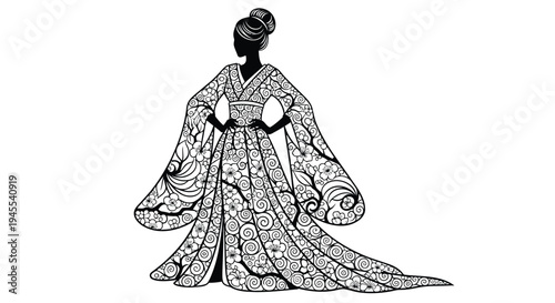 Vector illustration of a woman wearing a kimono