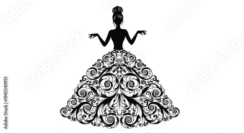 Vector illustration of a woman in a floral dress silhouette