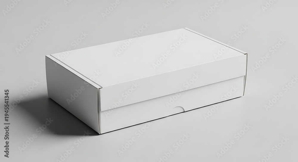 Naklejka premium Blank White Cardboard Packaging Box with a Closed Lid on Grey Surface
