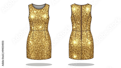 Glamorous golden glitter sleeveless party dress with a fitted silhouette perfect for festive celebrations and special evening events fashion