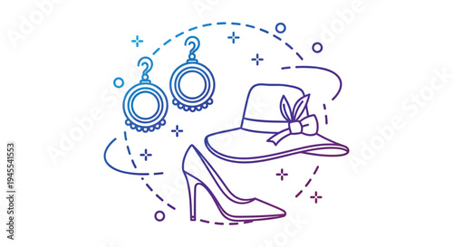 Set of 3 fashion icons vector, accessories, purple, blue