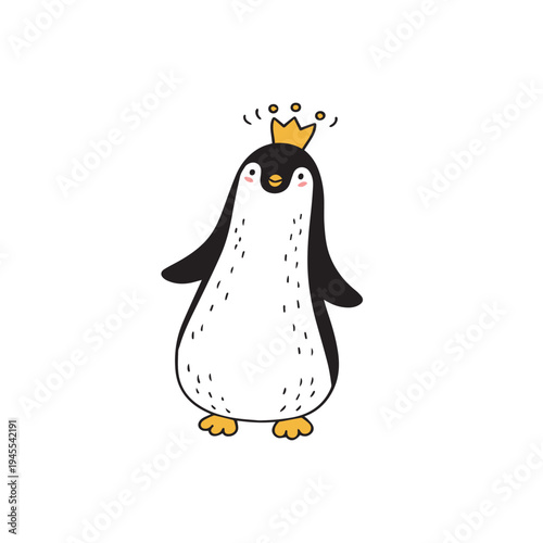 Cute penguin king cartoon character. Adorable animal mascot illustration with crown