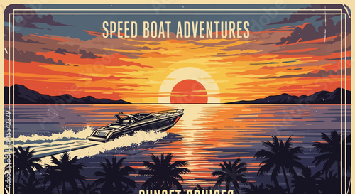 Speed Boat Adventure at Sunset Cruise with Tropical Palms