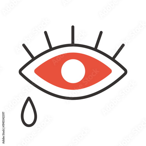 Vector line illustration of conjunctivitis icon. Outline symbol of red irritated eye with inflammation and pain as a result of allergy or infection.