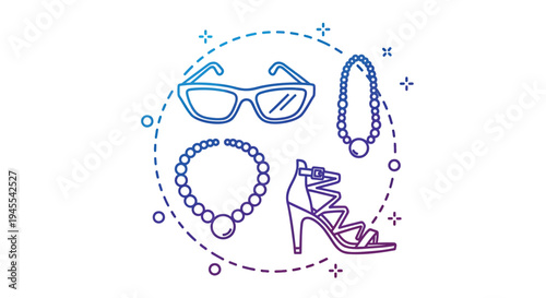 Set of 4 fashion icons vector, accessories symbols