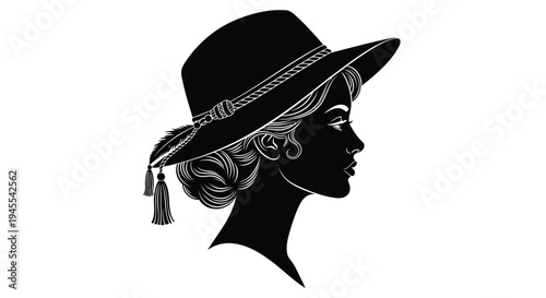 Black silhouette of woman wearing hat vector