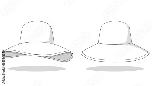 Vector outlines of two wide-brimmed sun hats, essential fashion accessory illustrations for design