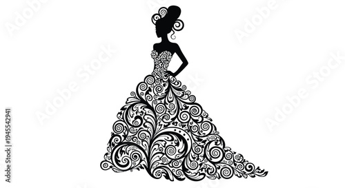 Vector illustration of a woman in a floral ball gown