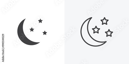 Night icon vector sign symbol isolated on white. Stroke and clipart style