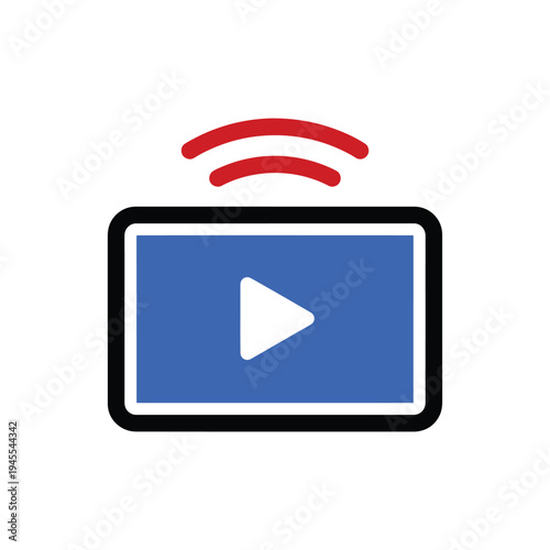 Streaming Play Button Icon on Tablet Screen with Wi-Fi Signal Waves, Digital Media Broadcast Concept