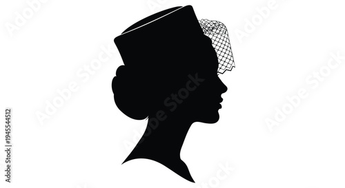 Vector silhouette of woman wearing hat with veil